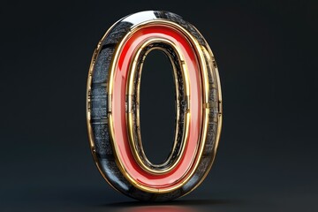 Poster - A single red and gold letter 'O' on a black background, suitable for use in graphic design or as a symbol