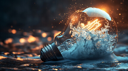 Light Bulb with Water Splash and Bokeh Effect