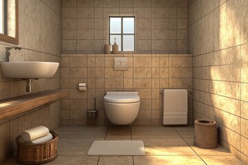 Aufkleber - A standard bathroom setup with toilet, sink, and mirror
