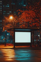 Aufkleber - Abandoned bus stop at night in urban setting, ideal for use in nighttime scenes or urban planning projects