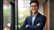 © Alice - Happy young beautiful business man professional executive manager standing in office arms crossed, Generative Ai