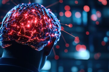 Poster - illuminated brain with digital connections.