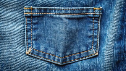 Poster - Close-up of a classic blue denim pocket with a subtle yellow stitching detail, showcasing the timeless texture and appeal of denim.