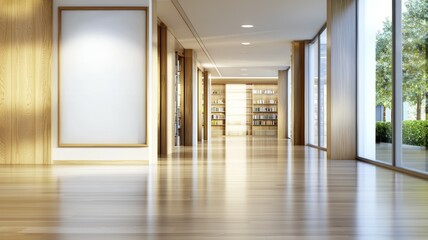 Poster - A large, empty room with a white wall and wooden floors