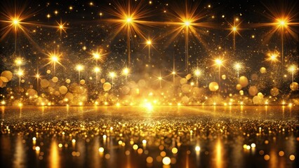 Aufkleber - Sparkling Golden Glitter Background with Festive Starbursts and Lights