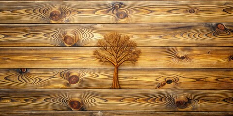 Poster - A stylized tree silhouette on a backdrop of rustic wood planks, showcasing the beauty of nature's textures and the simplicity of minimalist design.