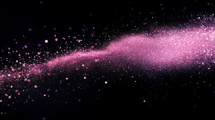 Sparkling pink glitter on a black background with a confetti effect. Abstract background. Glitter