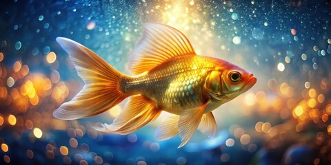 Poster - A Golden Fish Swims Through a Universe of Sparkling Lights