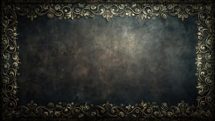 Fototapete - Vintage Ornamental Frame On Dark Textured Background