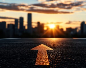 Poster - Sunset view of road arrow guiding forward