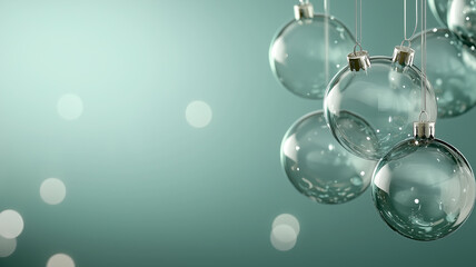 Wall Mural -  Christmas and New Year decoration green background, with glass balls. Holidays background.