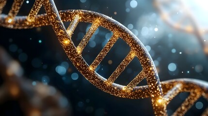 Poster - Mesmerizing glowing DNA double helix shimmering with intricate details and luminescent energy set against a dark mysterious backdrop