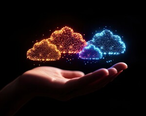 Poster - Colorful digital clouds in a hand