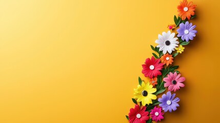 Aufkleber - Colorful flowers on a bright yellow background