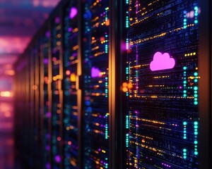 Fototapete - Colorful server room with digital data display