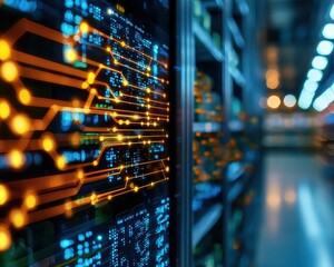 Poster - Data center with illuminated server cables