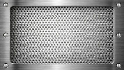 Aufkleber - Metal Panel with a Perforated Mesh Design Featuring a Brushed Metal Surface and Circular Holes