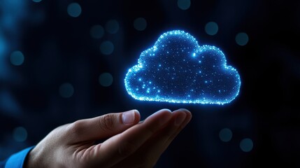 Poster - Hand holding glowing digital cloud symbol