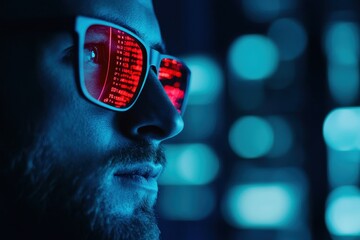Poster - Man with glasses reflecting digital screens