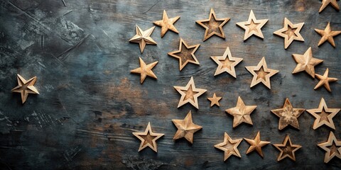 Aufkleber - Rustic Wooden Stars Scattered on a Weathered Wood Background