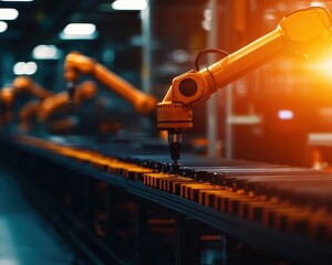 Poster - Robotic arm working in modern factory