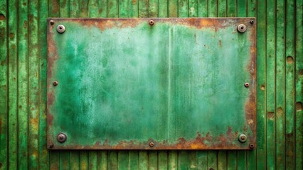 Poster - A Weathered Green Metal Panel With Rusty Edges and Rivets