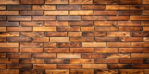 Aufkleber - A close-up view of a wall made of brown wood planks arranged in a brick pattern, showcasing the natural grain and texture of the wood.