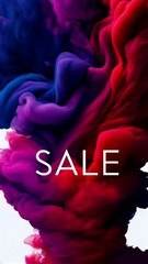 Poster - Colorful ink swirl with gold SALE text on white background. Abstract promotion, vibrant shopping advertisement