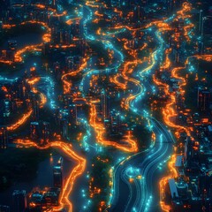 Poster - Futuristic neural network of glowing lines and shapes conveying creativity an intricate web of luminescent pathways pulsing with electronic energy