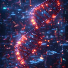 Fototapete - Glowing neon biotech interface with intricate DNA strands intertwined with sleek circuit board elements