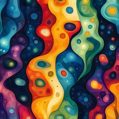 Poster - Mesmerizing digital artwork featuring a vibrant intricate abstract pattern of winding organic shapes and forms reminiscent of advanced genetic engineering processes