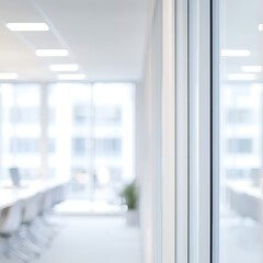 Canvas Print - A modern office interior featuring glass walls and a conference area with natural light.