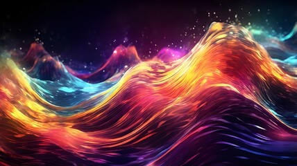 Poster - Vibrant Abstract Flowing Paint Splash with Neon Colors for Dynamic and Creative Art Design