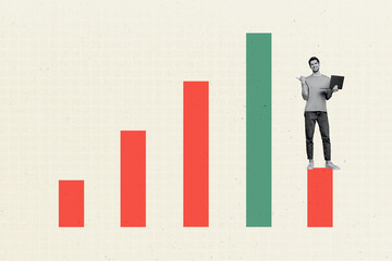 Aufkleber - Composite trend artwork sketch image photo collage of business stats human resource graphics trade platform young man thumb work laptop