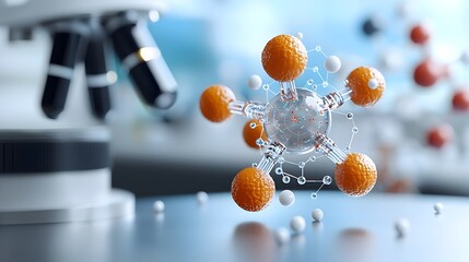 Aufkleber - rendering of a complex molecular model with intricate interweaving of atoms and molecules detailed structural components and dynamic scientific data overlay in a sleek