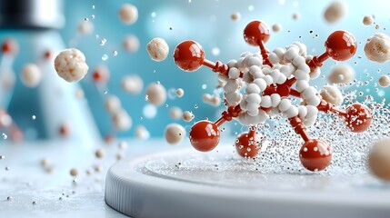 Fototapete - Detailed 3D visualization showcasing the complexity and intricate chemical bonds of a molecular structure rendered in a scientific style with cinematic lighting in a futuristic laboratory background