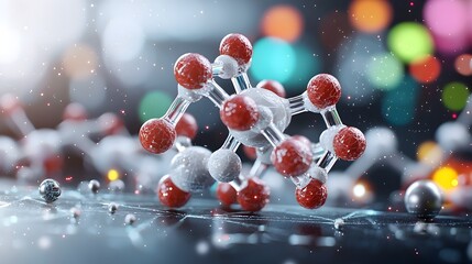 Poster - Captivating 3D of an intricate molecular model with vibrant neon infused science inspired background featuring dynamic lighting and glowing accents that showcase the beauty of chemical compositions