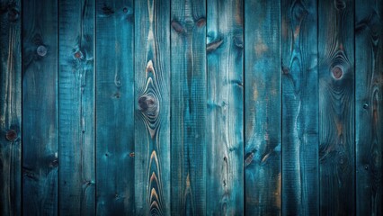Aufkleber - A Rustic, Weathered Blue Wooden Plank Wall with Knots and Grain