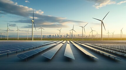 Aufkleber - Expansive futuristic smart grid harnessing renewable solar and wind energy