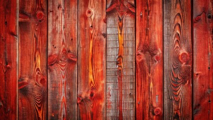 Poster - Red Wooden Planks with Natural Grain and Knots, Creating a Distressed and Rustic Background