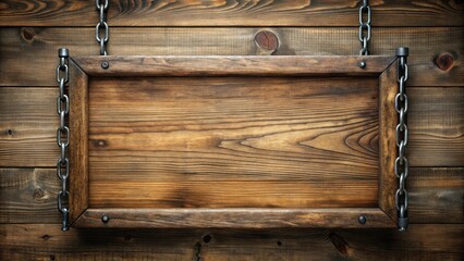 Aufkleber - Rustic Wooden Sign Hanging on Chains with Grain Texture