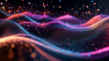 Poster - vibrant waves of colorful light sparkle against a dark background, creating a mesmerizing digital la