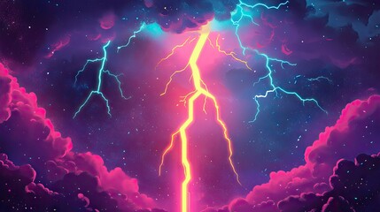 Wall Mural - a vibrant abstract depiction of a thunderstorm, showcasing brilliant lightning bolts in pink and blu