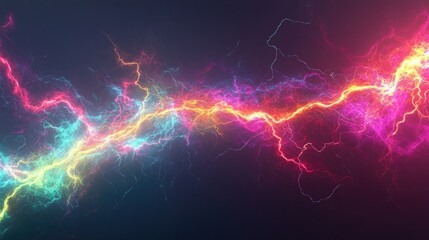 Wall Mural - an electrifying burst of colorful lightning strikes across a dark background, depicting vibrant hues