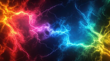 Wall Mural - a captivating burst of colorful lightning illuminates the dark background, showcasing vibrant red, b