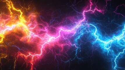Wall Mural - vibrant lightning bolts in shades of blue, pink, and orange create a dynamic display against a dark 