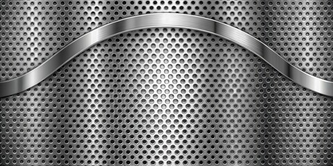 Poster - Metallic Background with Curved Band and Perforated Texture