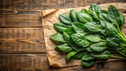 Poster - Fresh Green Spinach Leaves on Rustic Wooden Background