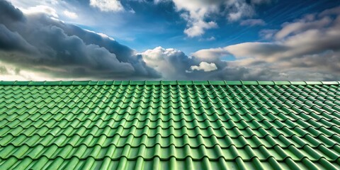 Aufkleber - A verdant roof of interlocking tiles against a backdrop of dramatic clouds