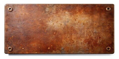Poster - A weathered metal plate with four rivets and a worn, rusty surface